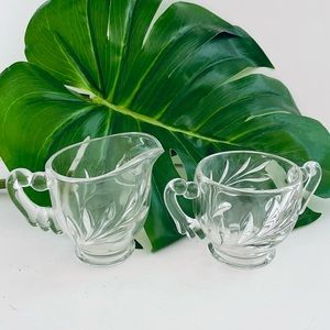 Vintage Indiana Pressed Clear Glass Willow Pattern Creamer and Sugar Bowl